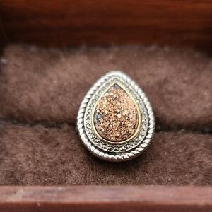 Gold and Sterling Silver Druzy Teardrop Ring Size 6